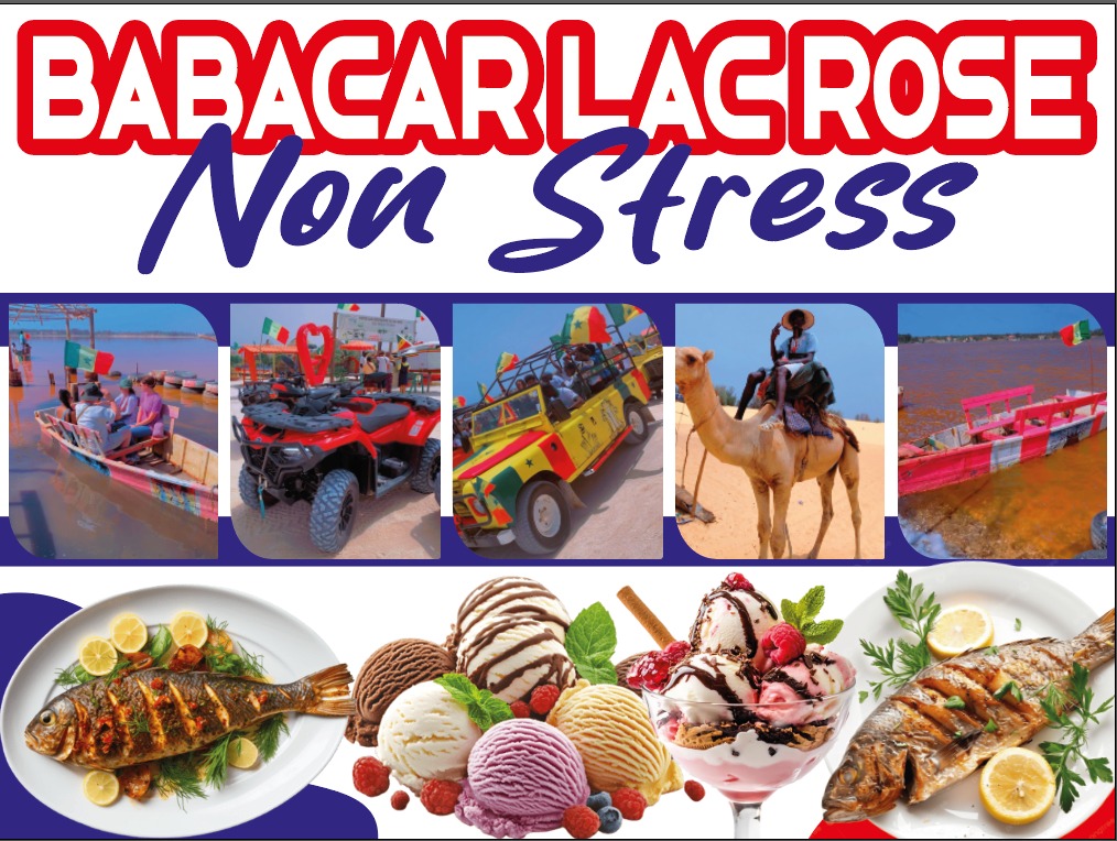 Affiche Babacar No Stress Lac Rose avec restaurant et activités